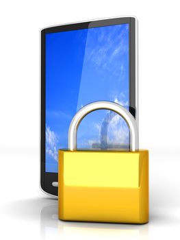 A locked smartphone. 3D rendered illustration isolated on white.