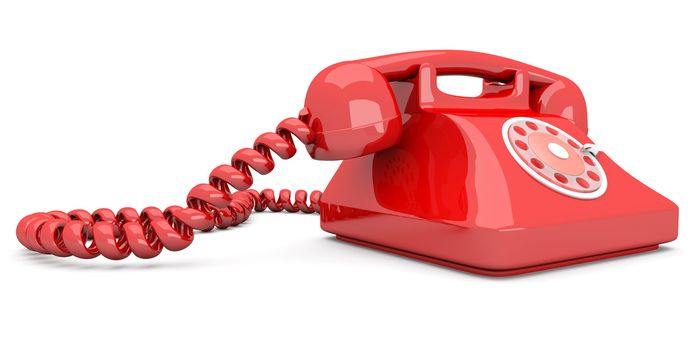 A red, classic Telephone. 3D rendered Illustration. Isolated on white.