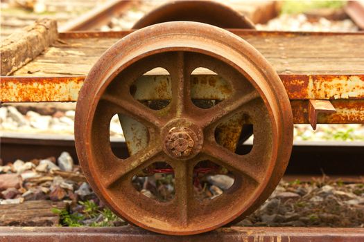 The railway axle steel wheels ancient one.