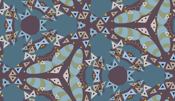 Seamless kaleidoscope triangle pattern in blue and purple