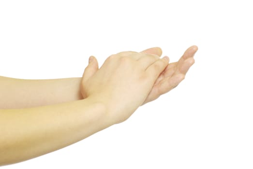 Man is giving applause on a white background