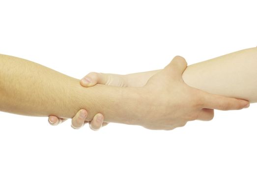 hand in a hand isolated on white