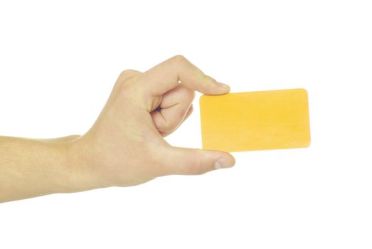 card blank in a hand isolated on white