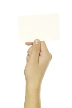 card blank in a hand isolated on white