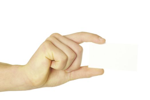 card blank in a hand isolated on white