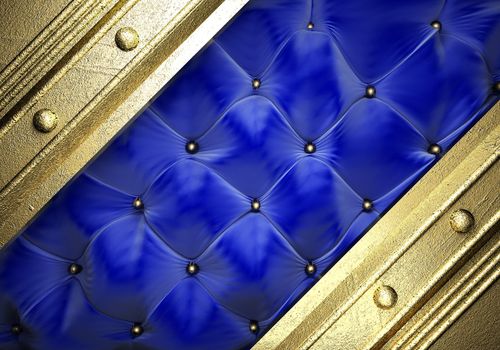 gold on blue fabric background