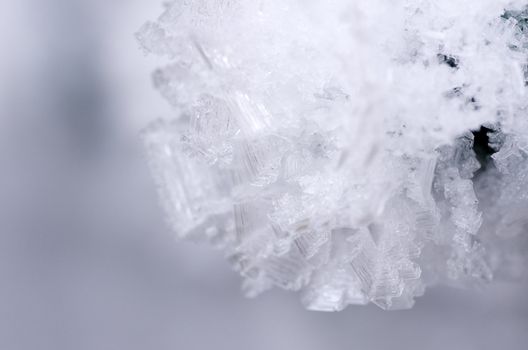 close up of ice crystals forming spiky ornaments