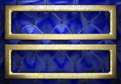 gold on blue fabric background