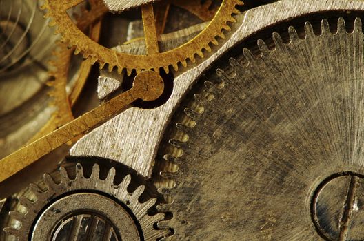 Closeup of old metal clock mechanism