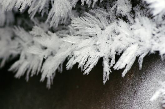 close up of ice crystals forming spiky ornaments