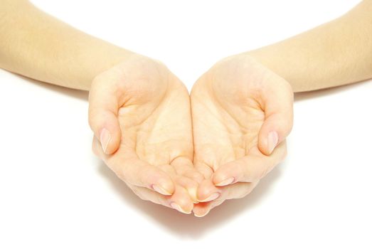 A hands begging alms on a red background