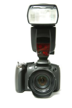black digital camera isolated on a white