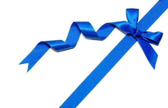 blue ribbon and bow on white background