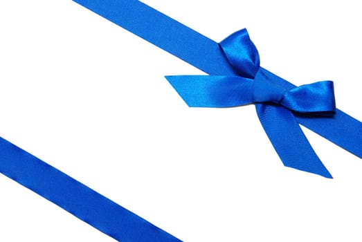 blue ribbon and bow on white background