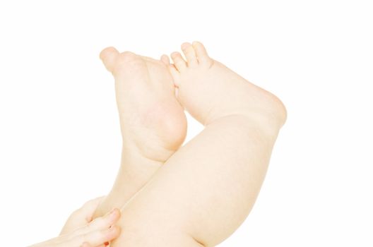newborn baby feet and hands isolated on white