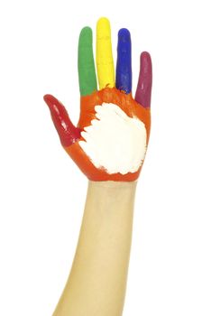 hand painted in colorful paints on white