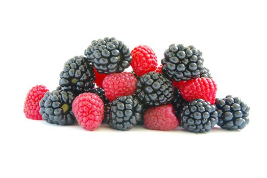  raspberry and blackberry on  white isolated background