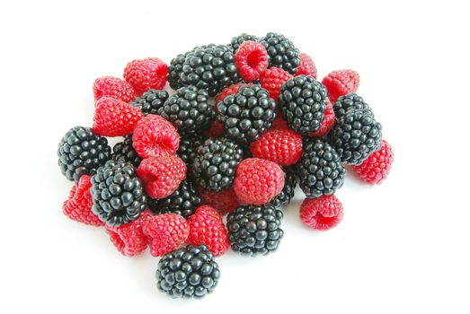 blackberry and raspberry on  white isolated background