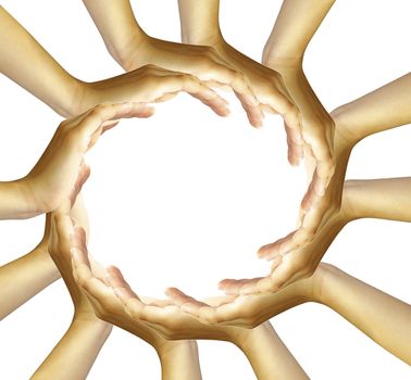 ring of hands isolated on a white