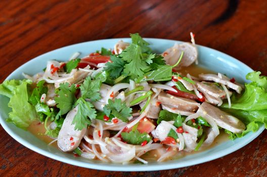 Spicy Salad of Boiled Pork Sausage , Thai style food