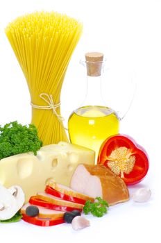 pasta ingredients isolated on white background