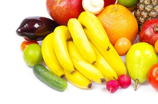 Fresh fruits and vegetables isolated on white