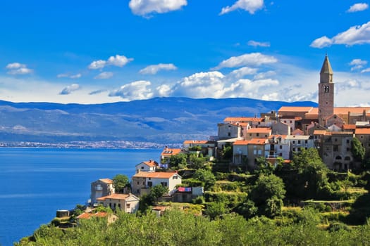 Adriatic Town of Vrbnik in front of blue sea, Island of Krk, Croatia