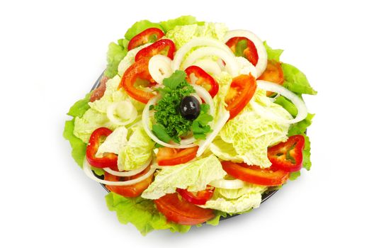 vegetable salad in plate on white