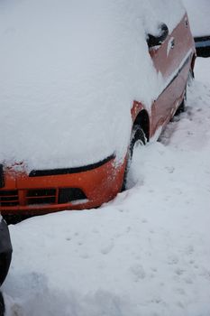 Cars on street in snow storm