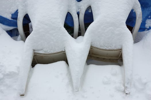 Garden chairs in winter