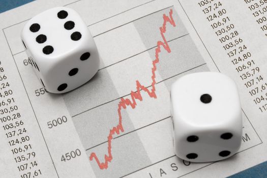 Pair of dice on stock chart.