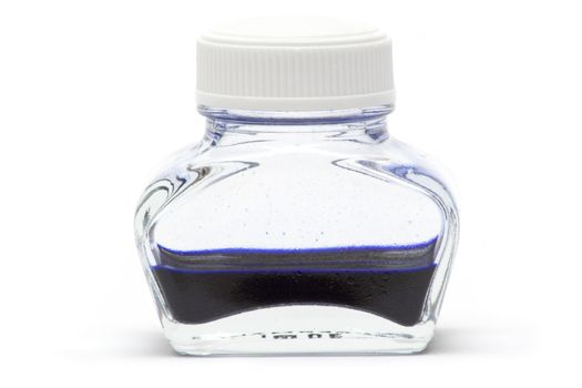 Blue ink bottle isolated on a white background.
