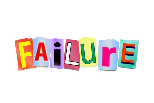 Illustration depicting cutout printed letters arranged to form the word failure.
