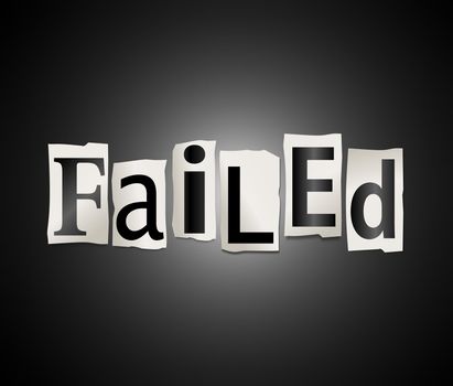 Illustration depicting cutout printed letters arranged to form the word failure.