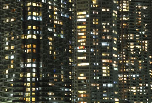  highly-detailed night windows pattern of modern metropolis, Tokyo, Japan