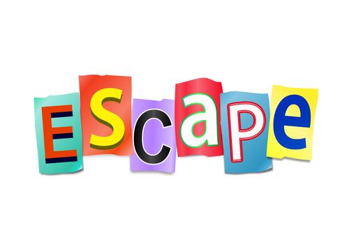 Illustration depicting cutout printed letters arranged to form the word escape.