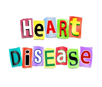 Illustration depicting cutout printed letters arranged to form the words heart disease.