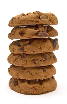 Stacked homemade cookies isolated on a white background.