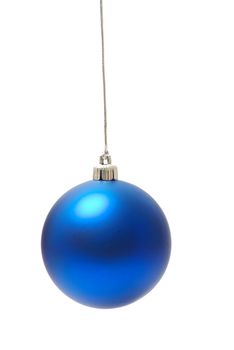 Christmas ball hanging with ribbons on white background