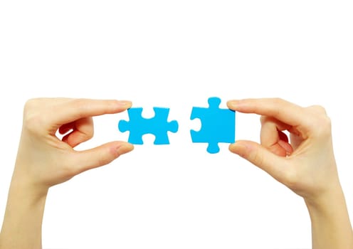  puzzle in hands isolated on white background