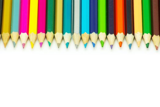 Assortment of coloured pencils  on white background