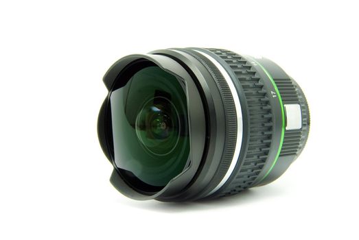Black camera lens isolated in white background