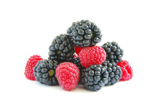  raspberry and blackberry on  white isolated background