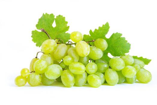  grape with green leaves isolated on white background