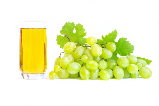 fresh grape fruits with green leaves isolated on white background