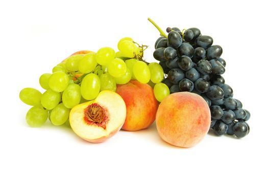 Grape and peach isolated on a white background
