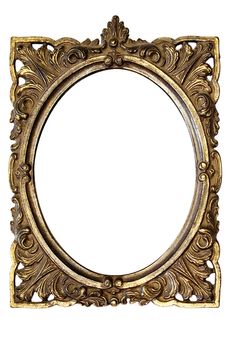 Dirty golden picture frame isolated on a white background. File contains clipping path.