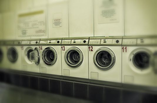 Deserted launderette Paris, France.