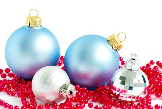 blue christmas balls  isolated on a white