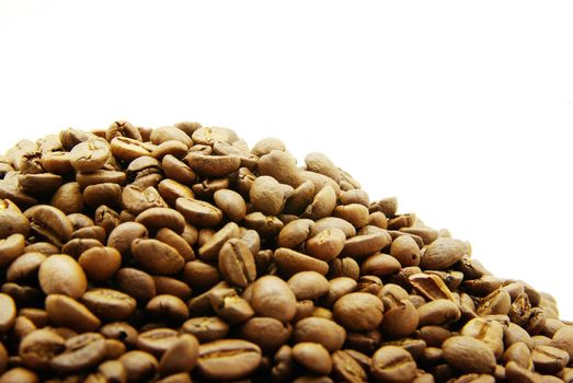 Grains of coffee on a white background